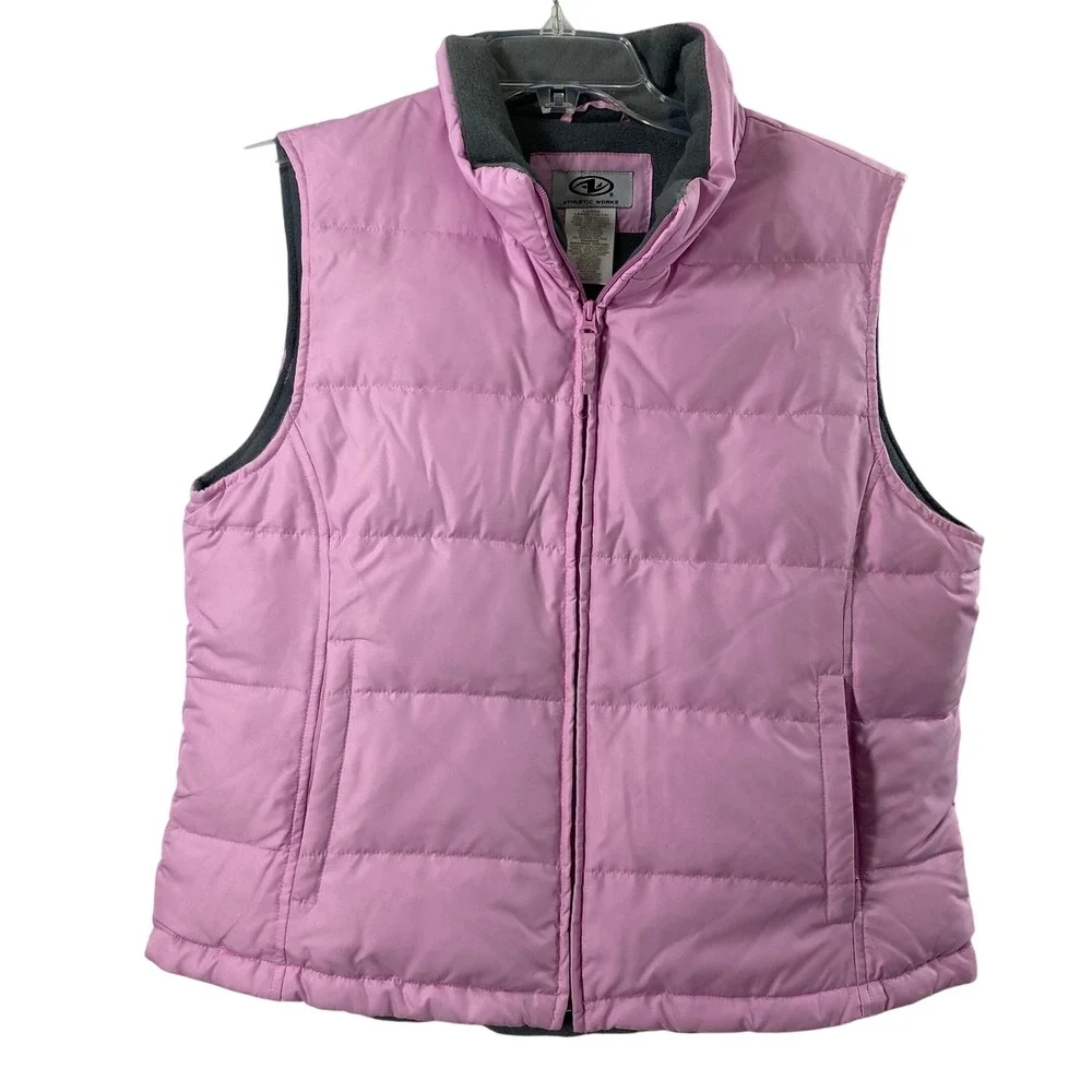 Athletic Works Pink Puffer Vest Womens Large‎ Down Feather Fill  Zip Up Outdoors